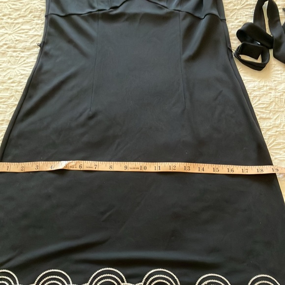 Vnecked slip LBD w/darted bust & gorgeous white embroidery bordered bottom - Picture 12 of 15